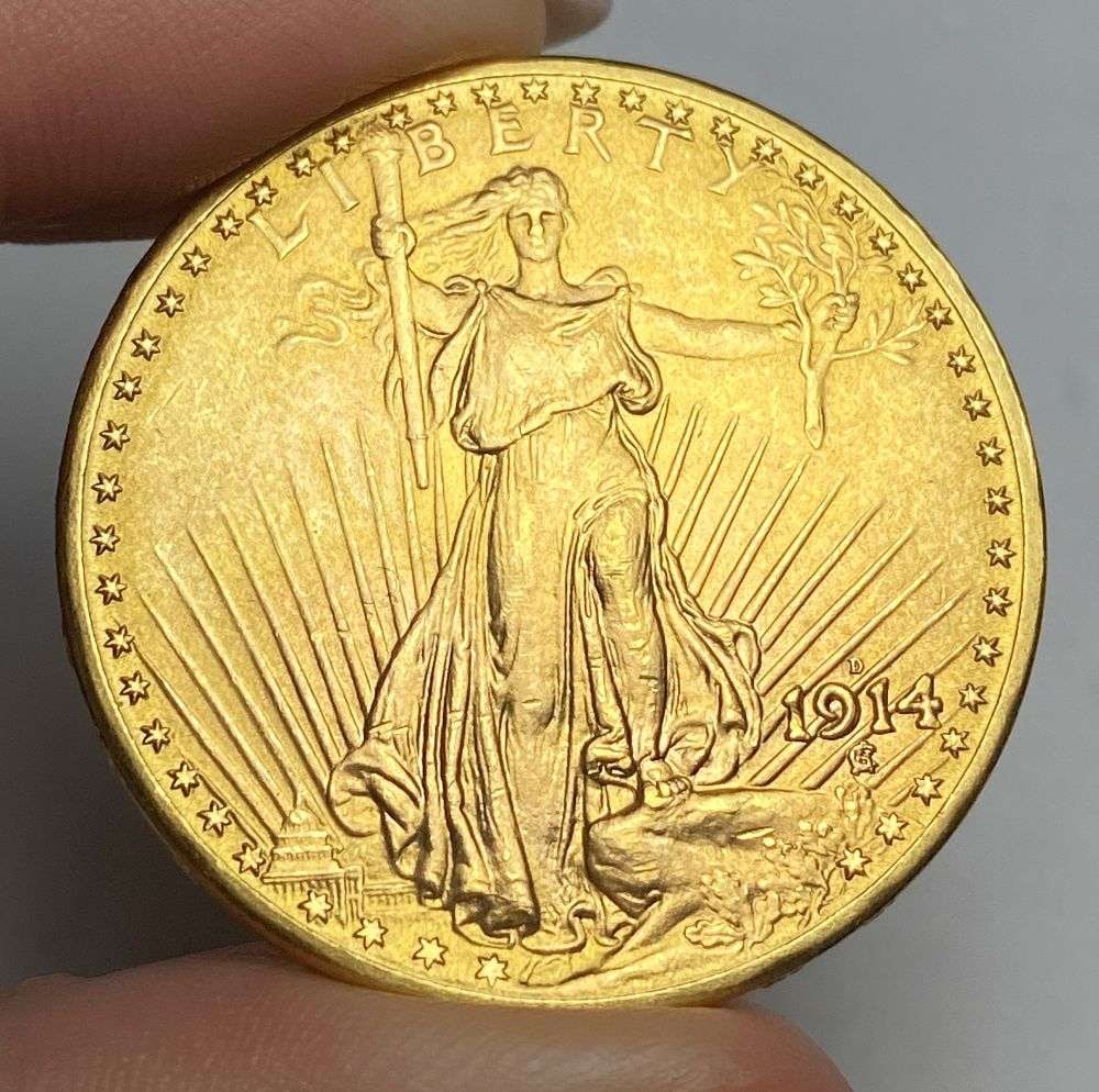 Last Minute! 1914-D Gold $20 Saint Gaudens MS63: Winner shall receive the exact coin shown here. (RR/PPLR)