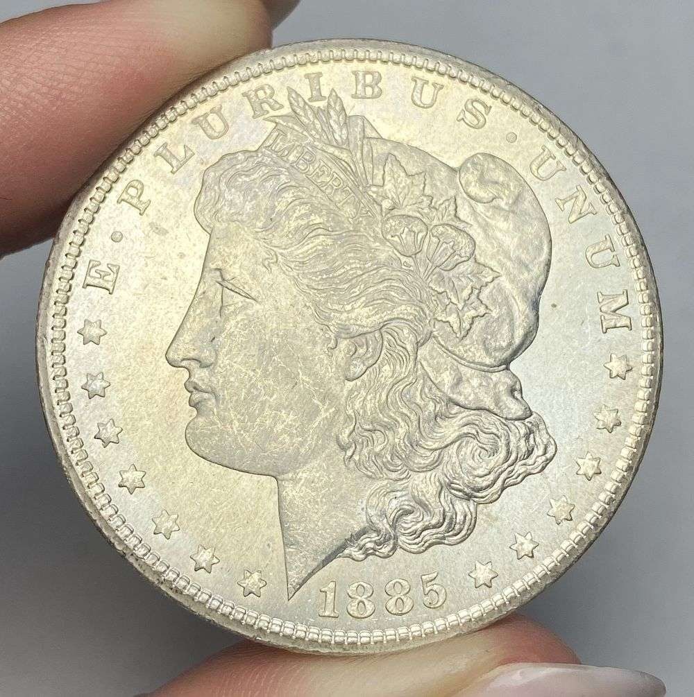 Last Minute! 1885-CC Morgan Silver Dollar MS65: Winner shall receive the exact coin shown here. (RR/PBB)