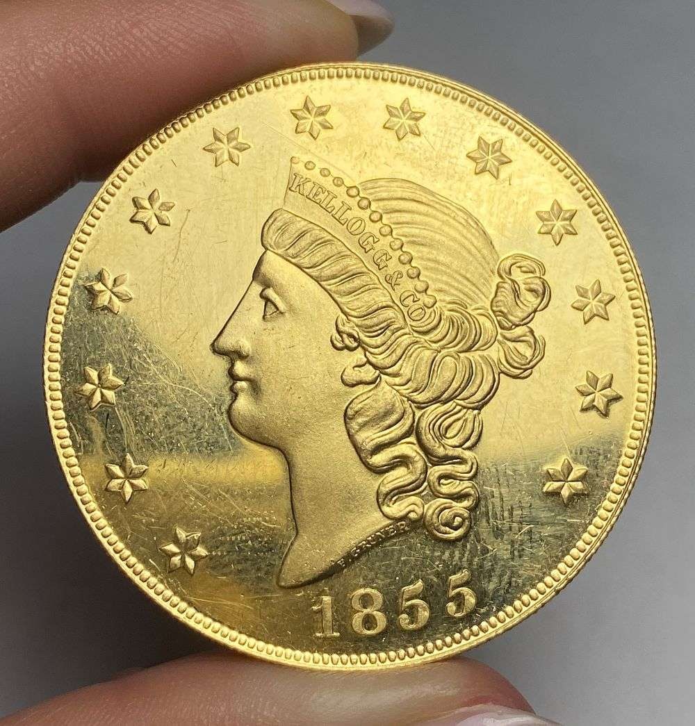 Last Minute! 1855 Kellogg Gold $50 Commem. Restrike S.S. Central America Proof 2.41 ozt AGW: Winner shall receive the exact coin shown here. (RR/LBRBB)