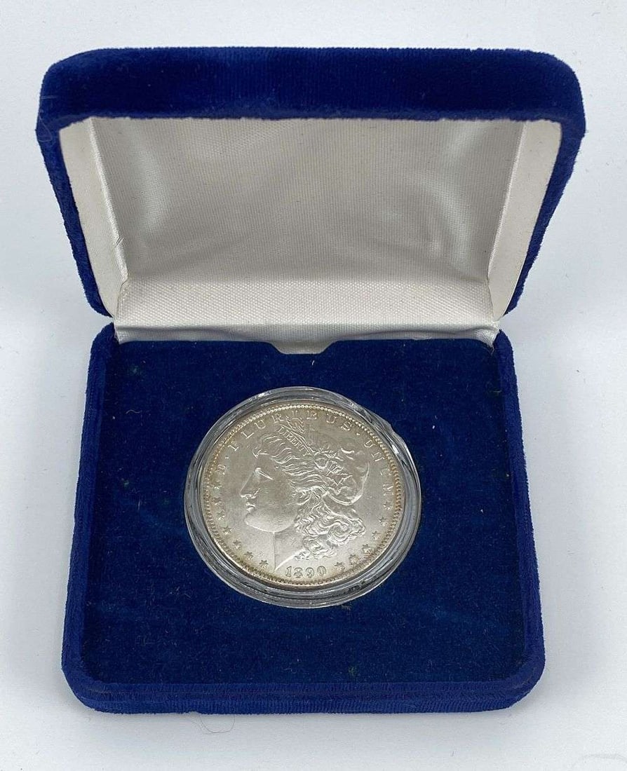 Last Minute! 1890-CC Morgan Silver Dollar AU58: Winner shall receive the exact coin shown here. (RR/EBB)