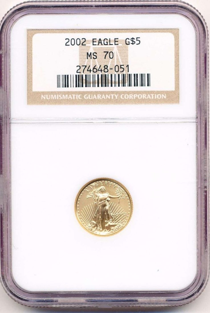Last Minute! 2002 American $5 Gold Eagle 1/10 ozt NGC MS70: Winner shall receive the exact coin shown here. (MR)
