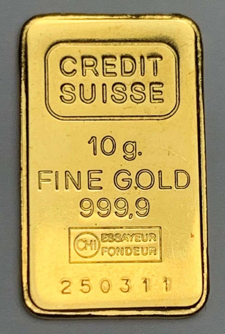 Last Minute! Credit Sussie 10g .9999 Gold Bar: Winner shall receive the exact bar shown here. (MR)