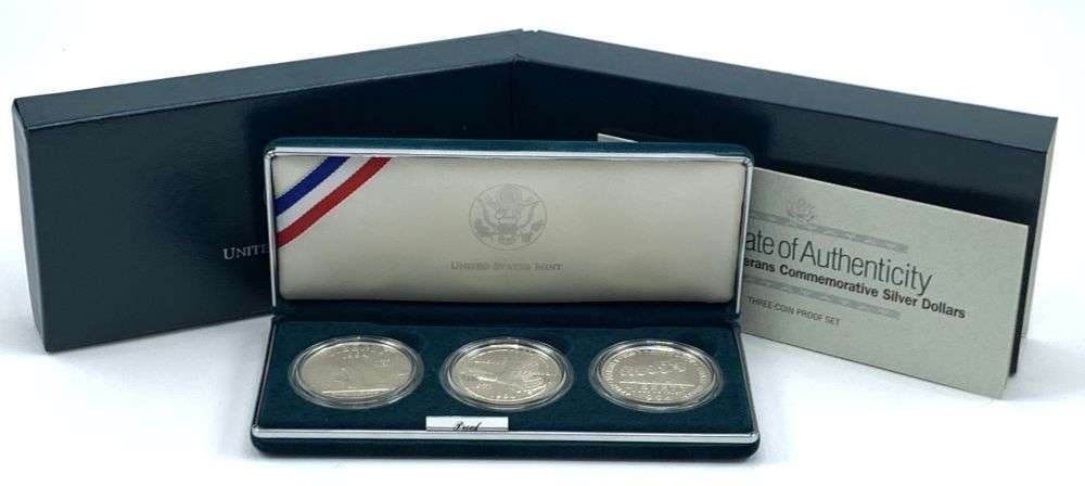1994-P U.S. Veterans Commemorative Proof Silver Dollar Set OGP (3-coins) (1 of 8)