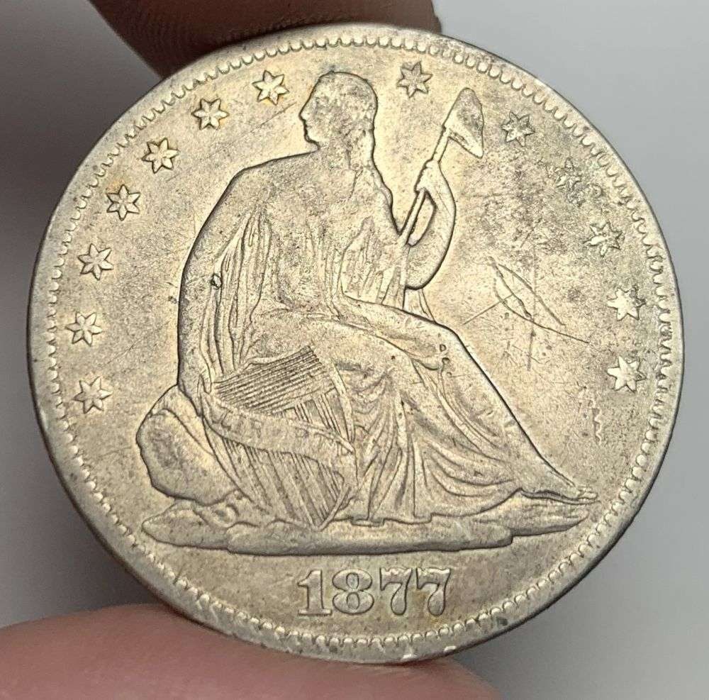 1877 Seated Liberty Silver Half Dollar VF Details: Winner shall recieve the exact coin shown here. (MR/B)
