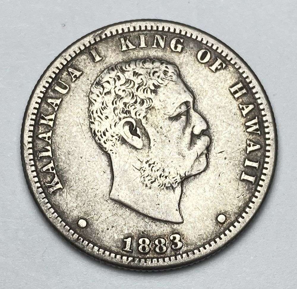 1883 Hawaii Silver Quarter VF: Winner shall receive the exact coin shown here. (RR/B)