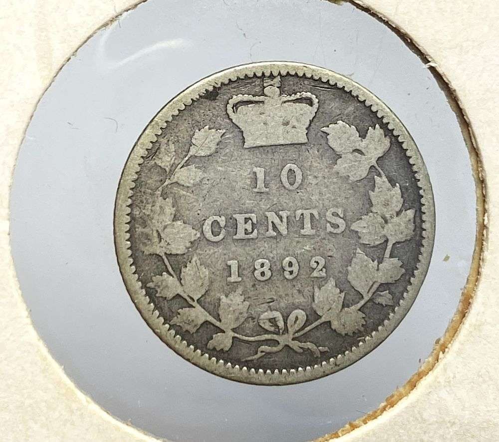 Rare 1892 Canada Silver 10c: Winner shall receive the exact coin shown here. (RR/B)