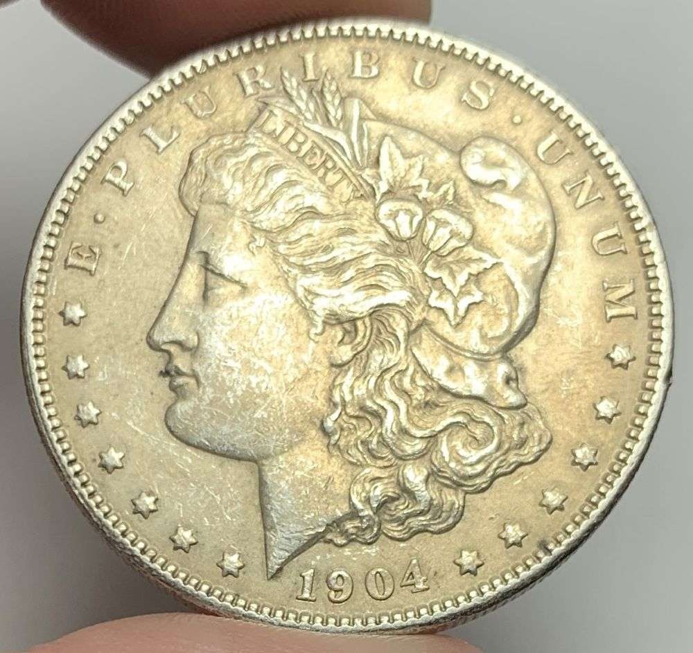 Rare 1904 Morgan Silver Dollar AU58: Winner shall recieve the exact coin shown here. (MR/B)