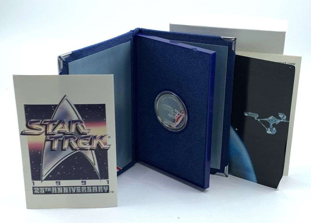 1991 Star Trek U.S.S. Enterprise 25th Anniversary Commemorative Proof 1 ozt .999 Silver: Winner shall receive the exact coin shown here. (MR/B)