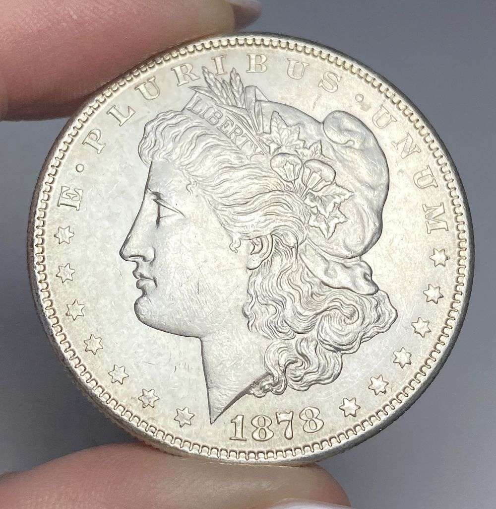 First Year 1878-S Morgan Silver Dollar AU58: Winner shall receive the exact coin shown here. (RR/B)