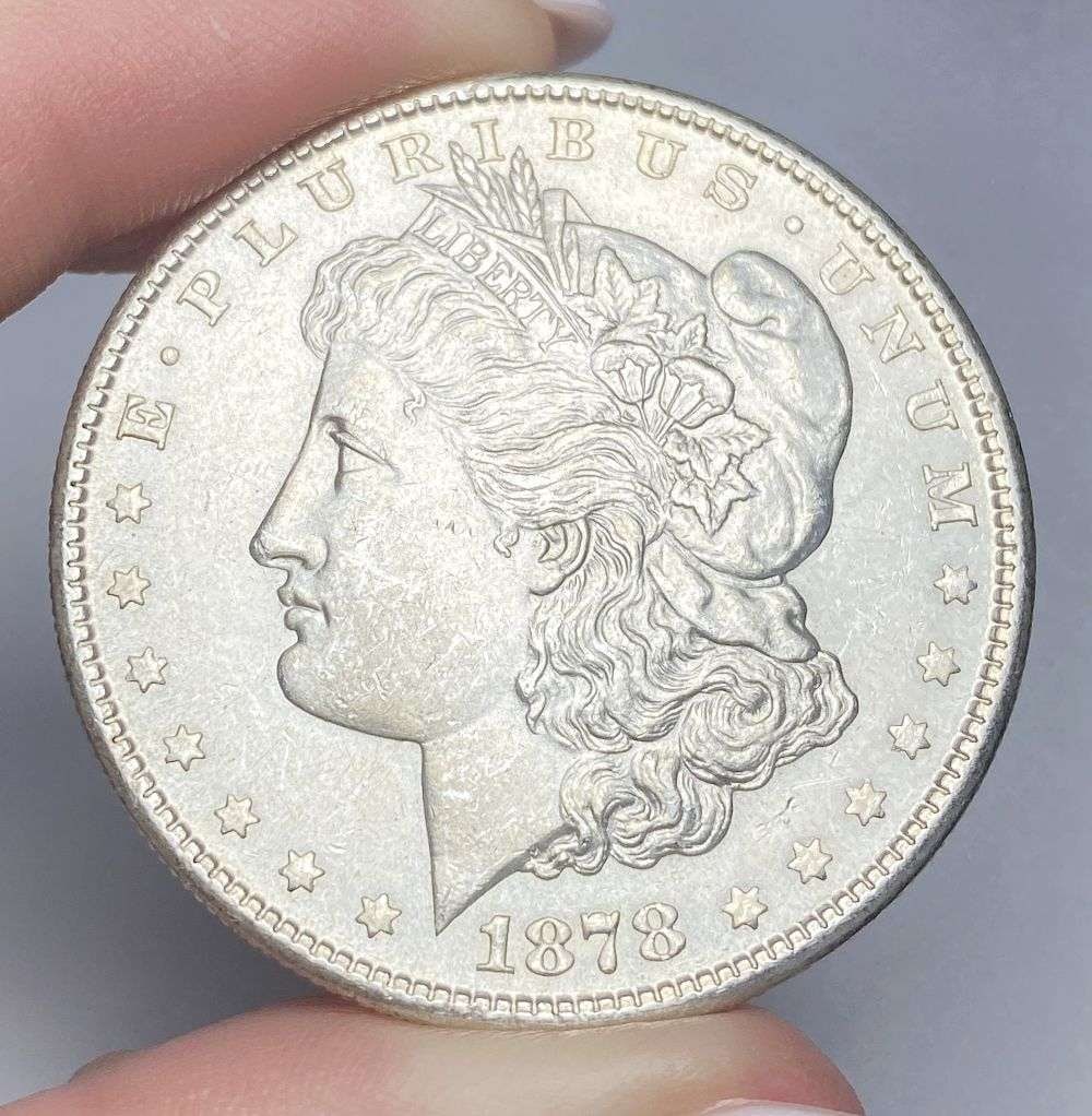 First Year 1878-S Morgan Silver Dollar AU58: Winner shall receive the exact coin shown here. (RR/B)
