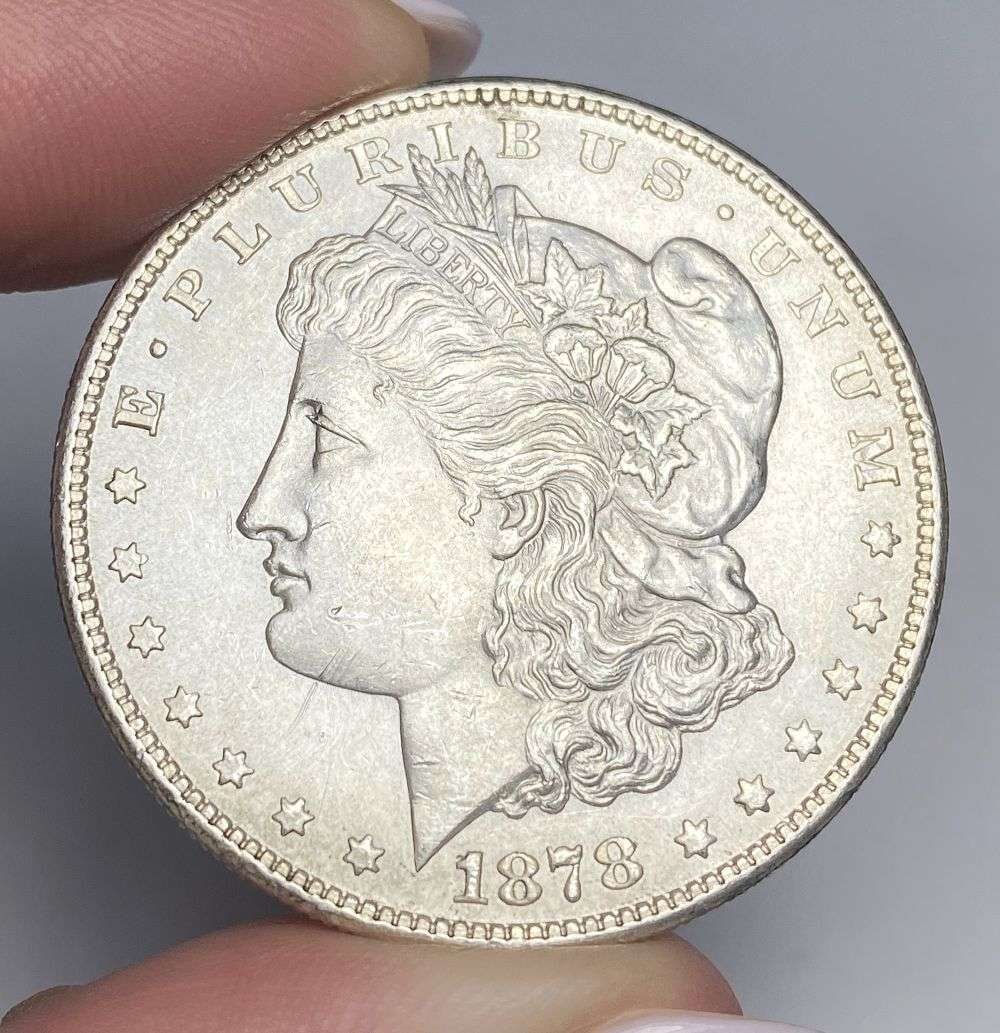 First Year 1878-S Morgan Silver Dollar AU58: Winner shall receive the exact coin shown here. (RR/B)