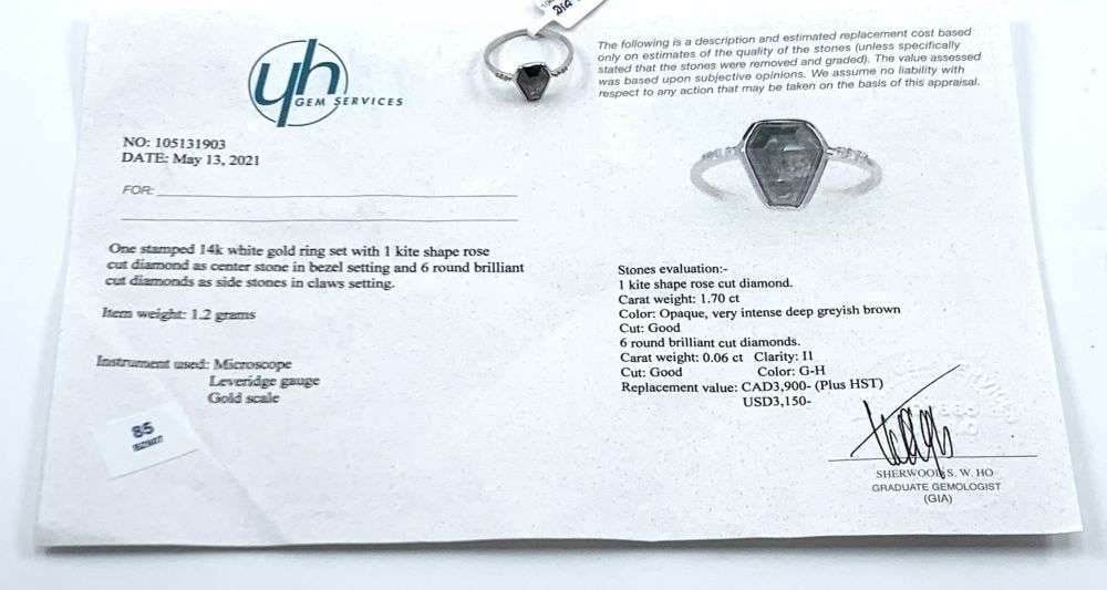1.70ct Kite Shape Rose Cut Diamond 14k White Gold Ring (Size 6.75): Winner shall receive the exact item shown here. (MR)