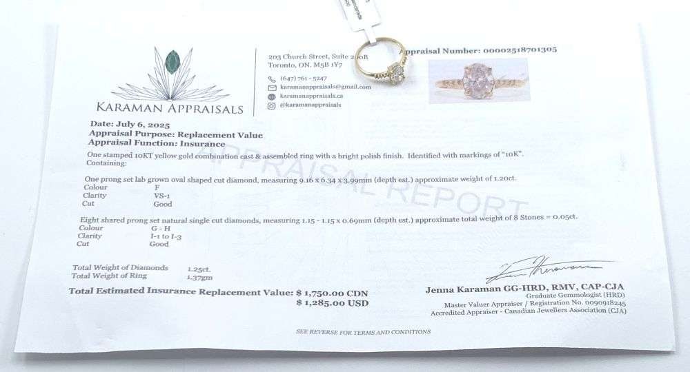 1.20ct Oval Cut Diamond 10k Yellow Gold Ring (Size 6.5): Winner shall receive the exact item shown here. (MR)