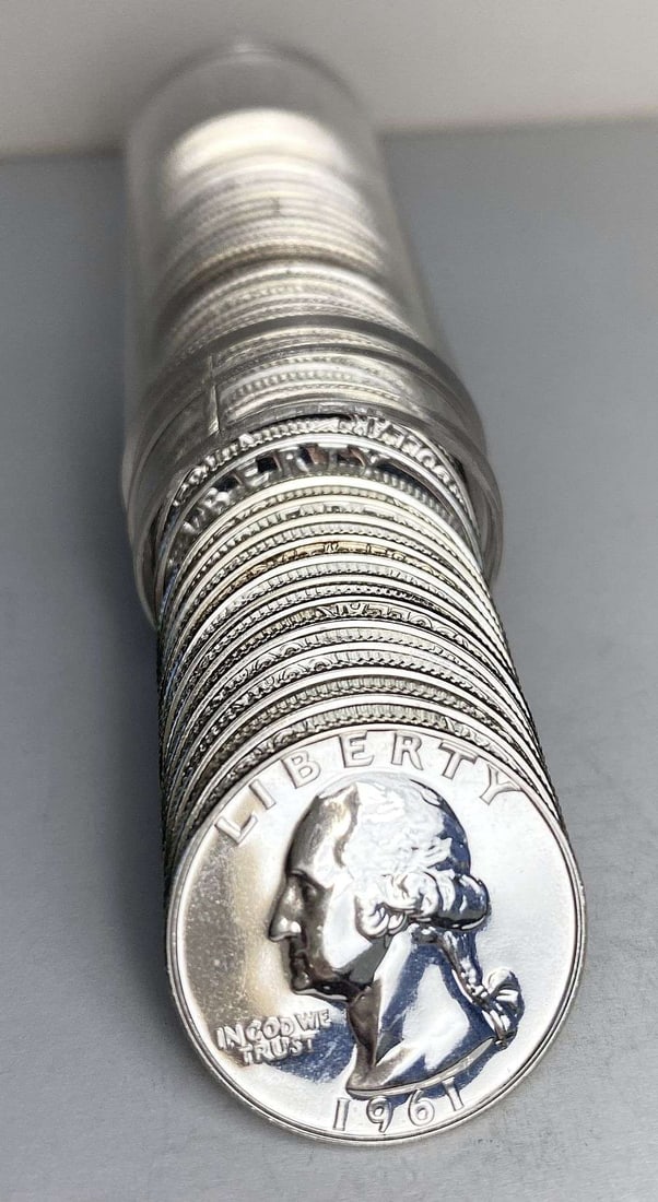 Roll (40-coins) 1961 Washington Quarter Proof 90% Silver: We were recently consigned an old time hoard of proof 90% silver quarters that are all pre-1965. These are the OG proof silver quarters. For example, if a person was lucky enough to send a coin to PCG