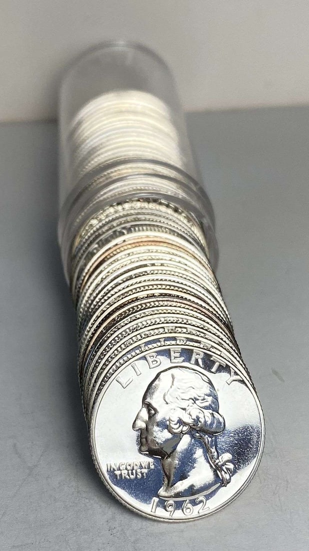 Roll (40-coins) 1962 Washington Quarter Proof 90% Silver: We were recently consigned an old time hoard of proof 90% silver quarters that are all pre-1965. These are the OG proof silver quarters. For example, if a person was lucky enough to send a coin to PCG