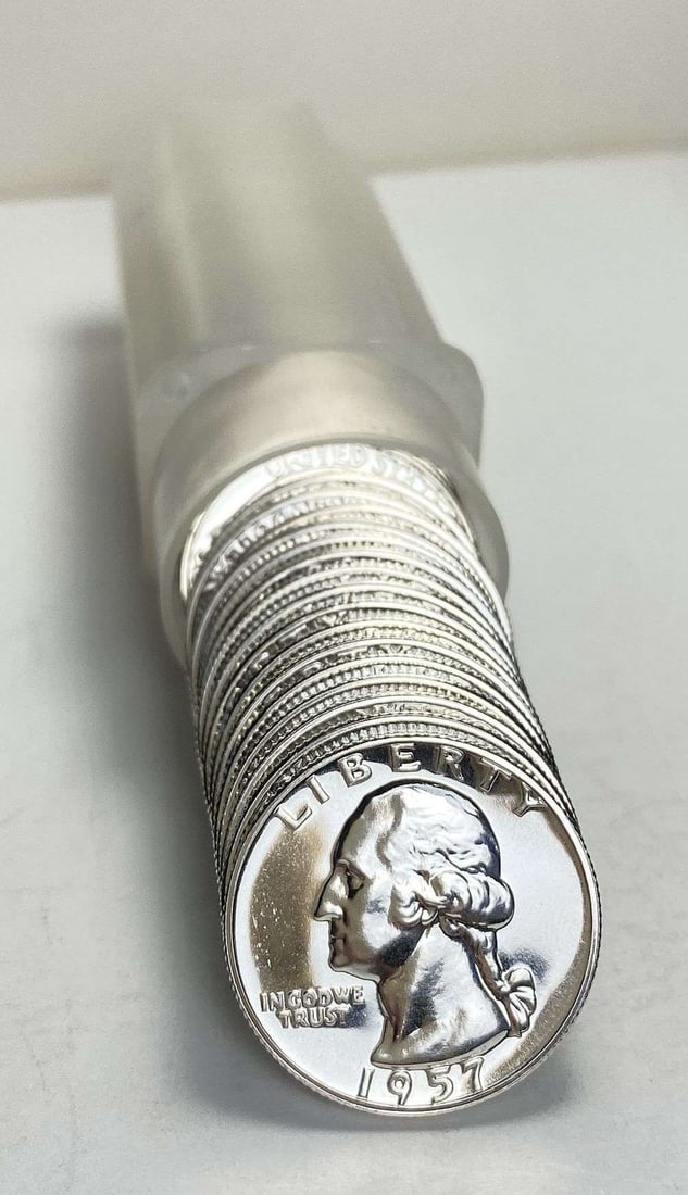 Roll (40-coins) 1957 Washington Quarter Proof 90% Silver: We were recently consigned an old time hoard of proof 90% silver quarters that are all pre-1965. These are the OG proof silver quarters. For example, if a person was lucky enough to send a coin to PCG