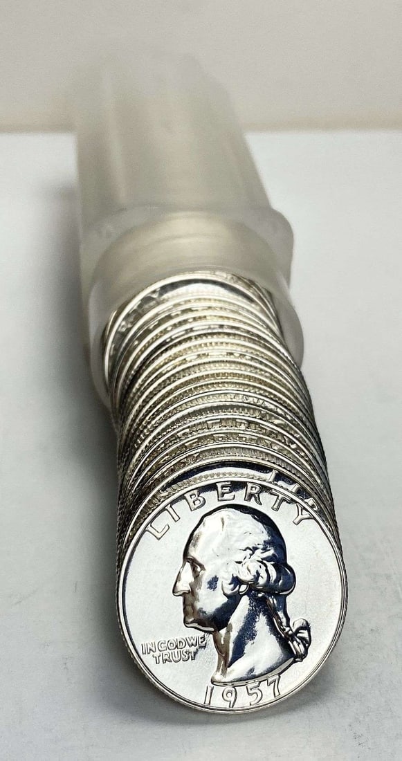 Roll (40-coins) 1957 Washington Quarter Proof 90% Silver: We were recently consigned an old time hoard of proof 90% silver quarters that are all pre-1965. These are the OG proof silver quarters. For example, if a person was lucky enough to send a coin to PCG