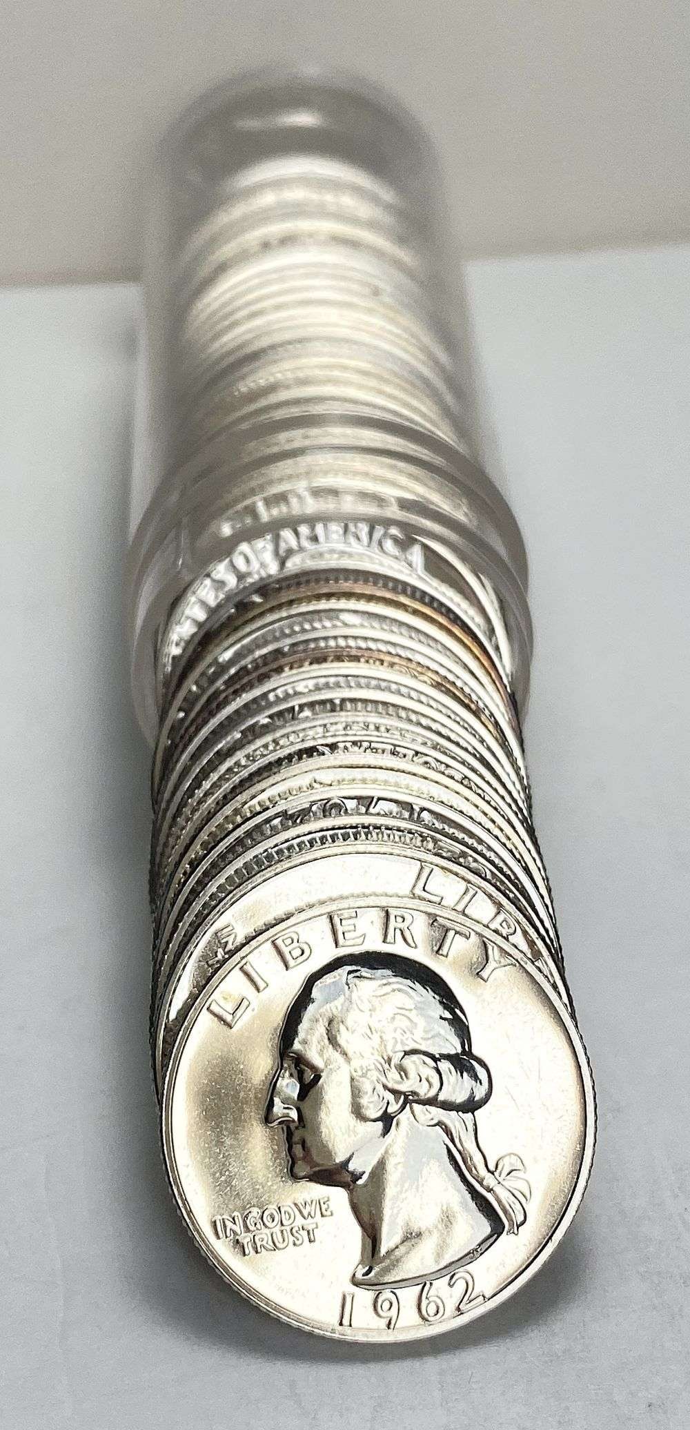 Roll (40-coins) 1962 Washington Quarter Proof 90% Silver: We were recently consigned an old time hoard of proof 90% silver quarters that are all pre-1965. These are the OG proof silver quarters. For example, if a person was lucky enough to send a coin to PCG