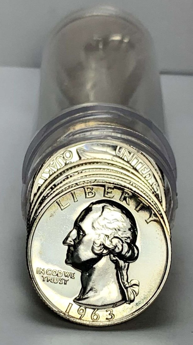 Roll (10) 1963 Washington Quarter Proof 90% Silver: We were recently consigned an old time hoard of proof 90% silver quarters that are all pre-1965. These are the OG proof silver quarters. For example, if a person was lucky enough to send a coin to PCG