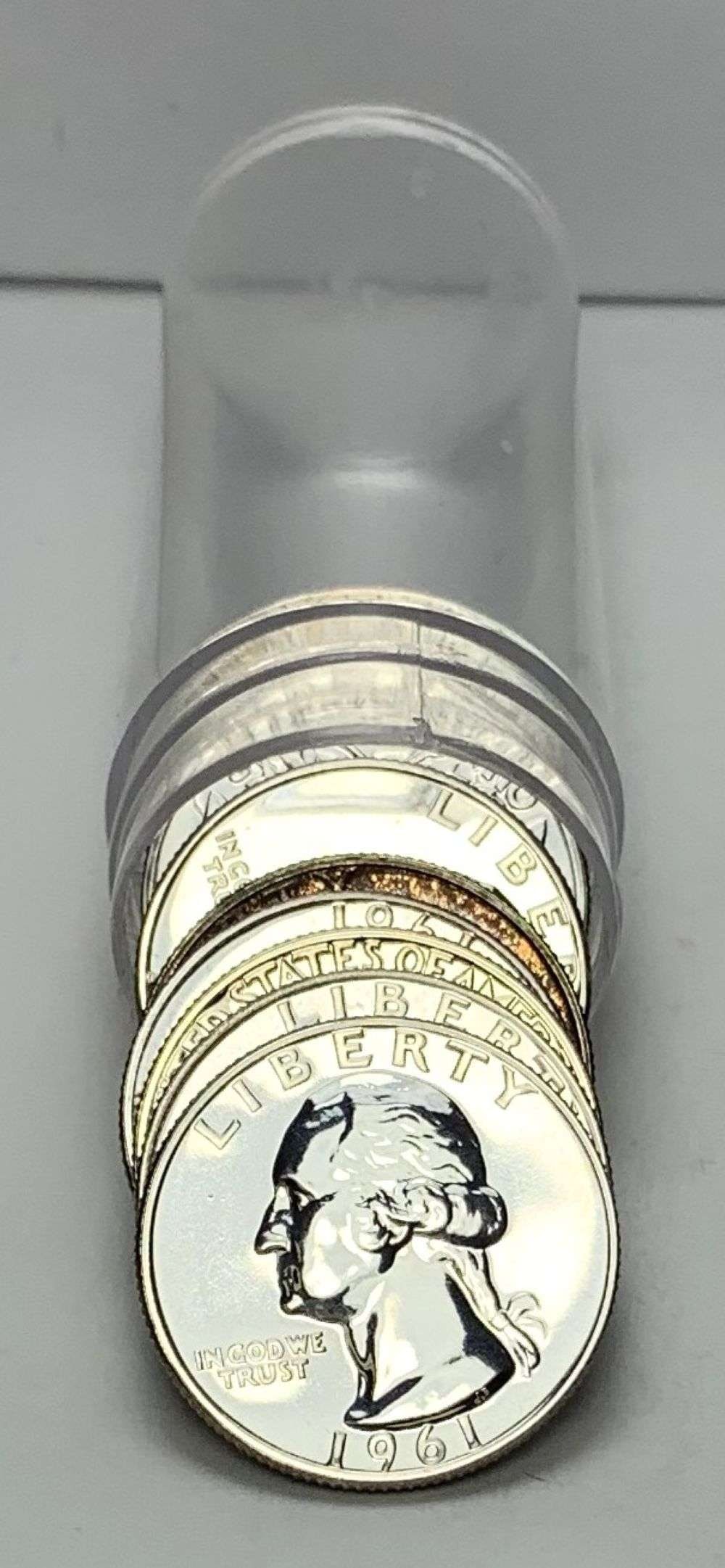 Roll (10) 1961 Washington Quarter Proof 90% Silver: We were recently consigned an old time hoard of proof 90% silver quarters that are all pre-1965. These are the OG proof silver quarters. For example, if a person was lucky enough to send a coin to PCG