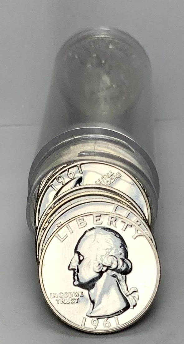 Roll (10) 1961 Washington Quarter Proof 90% Silver: We were recently consigned an old time hoard of proof 90% silver quarters that are all pre-1965. These are the OG proof silver quarters. For example, if a person was lucky enough to send a coin to PCG
