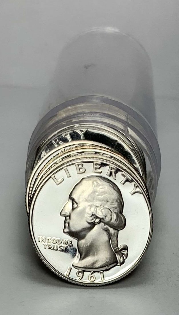 Roll (10) 1961 Washington Quarter Proof 90% Silver: We were recently consigned an old time hoard of proof 90% silver quarters that are all pre-1965. These are the OG proof silver quarters. For example, if a person was lucky enough to send a coin to PCG