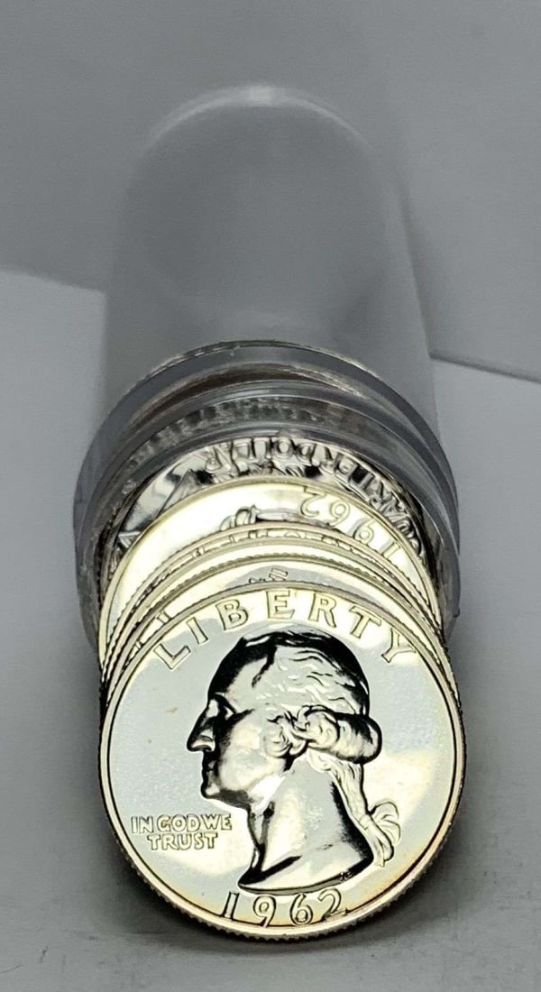 Roll (10) 1962 Washington Quarter Proof 90% Silver: We were recently consigned an old time hoard of proof 90% silver quarters that are all pre-1965. These are the OG proof silver quarters. For example, if a person was lucky enough to send a coin to PCG