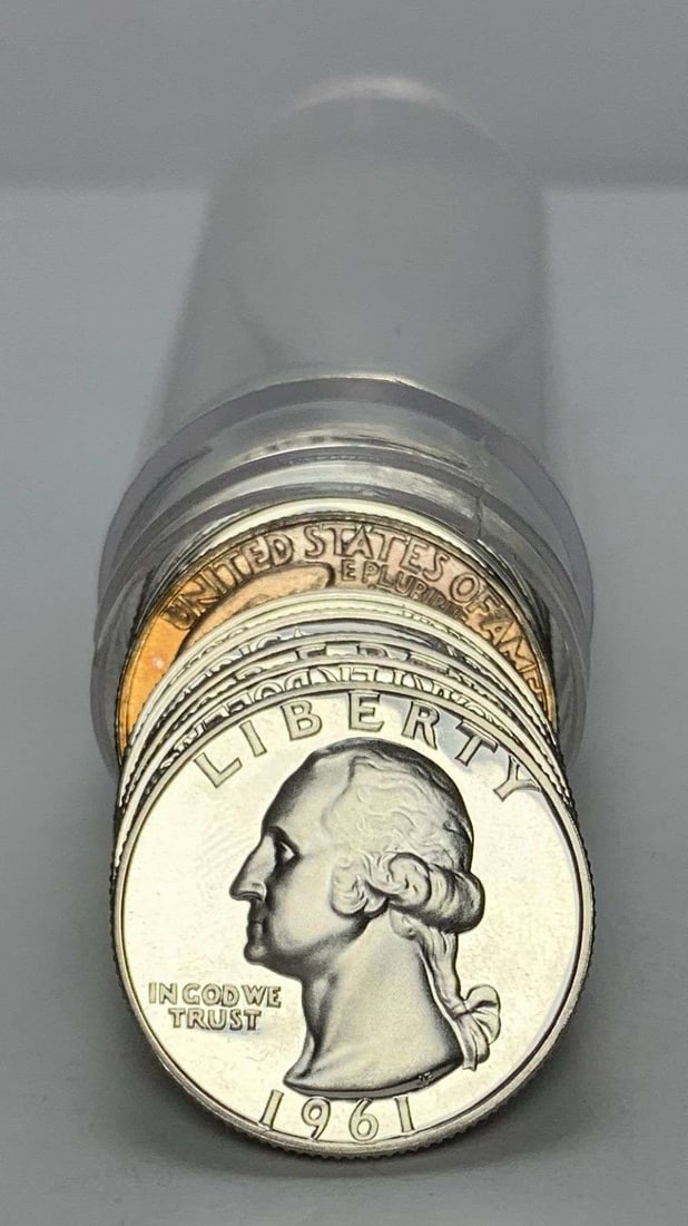 Roll (10) 1961 Washington Quarter Proof 90% Silver: We were recently consigned an old time hoard of proof 90% silver quarters that are all pre-1965. These are the OG proof silver quarters. For example, if a person was lucky enough to send a coin to PCG