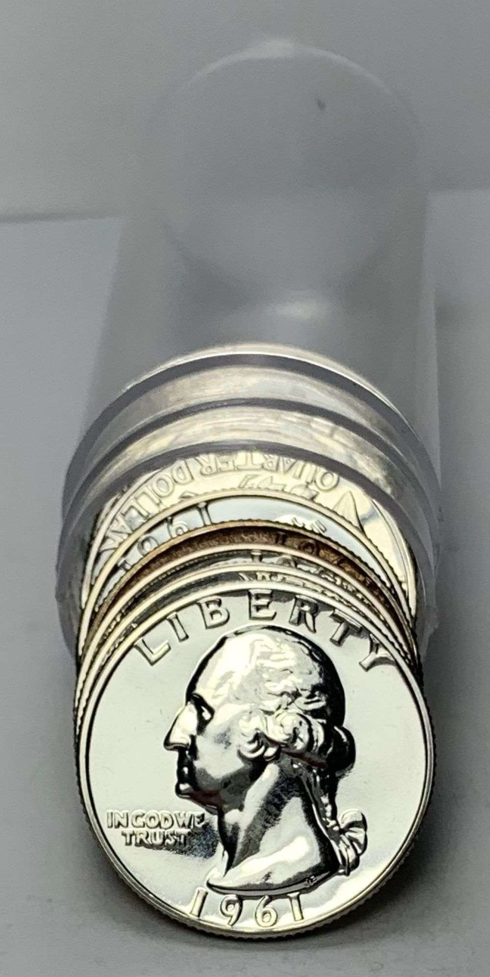 Roll (10) 1961 Washington Quarter Proof 90% Silver: We were recently consigned an old time hoard of proof 90% silver quarters that are all pre-1965. These are the OG proof silver quarters. For example, if a person was lucky enough to send a coin to PCG