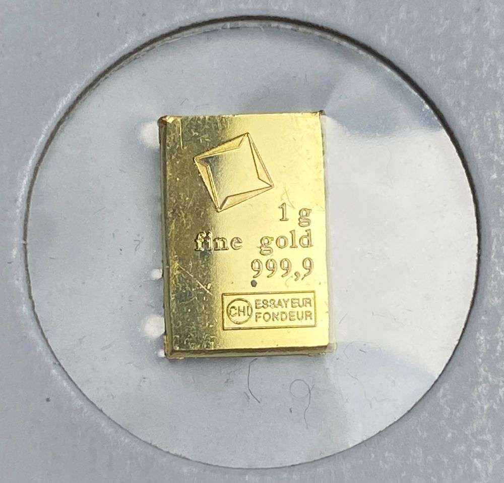 Valcambi 1g .9999 Gold Bar: Winner shall receive the exact bar shown here. (RR/LBB)