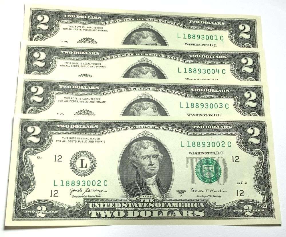 Fresh Sequential $200 Face Bank Wrapped 2017A $2 Notes - 2