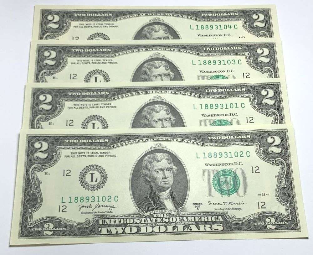 Fresh Sequential $200 Face Bank Wrapped 2017A $2 Notes - 2