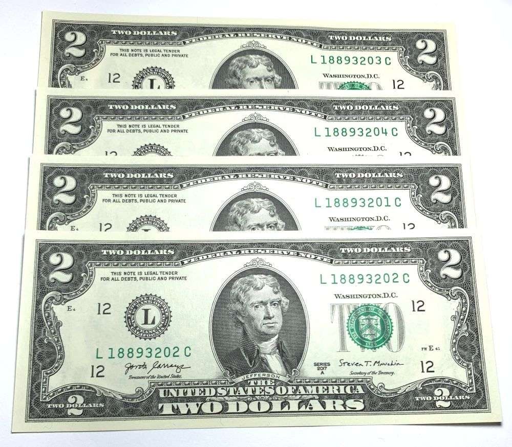 Fresh Sequential $200 Face Bank Wrapped 2017A $2 Notes - 2