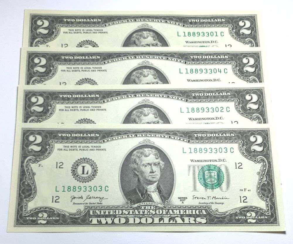 Fresh Sequential $200 Face Bank Wrapped 2017A $2 Notes - 2