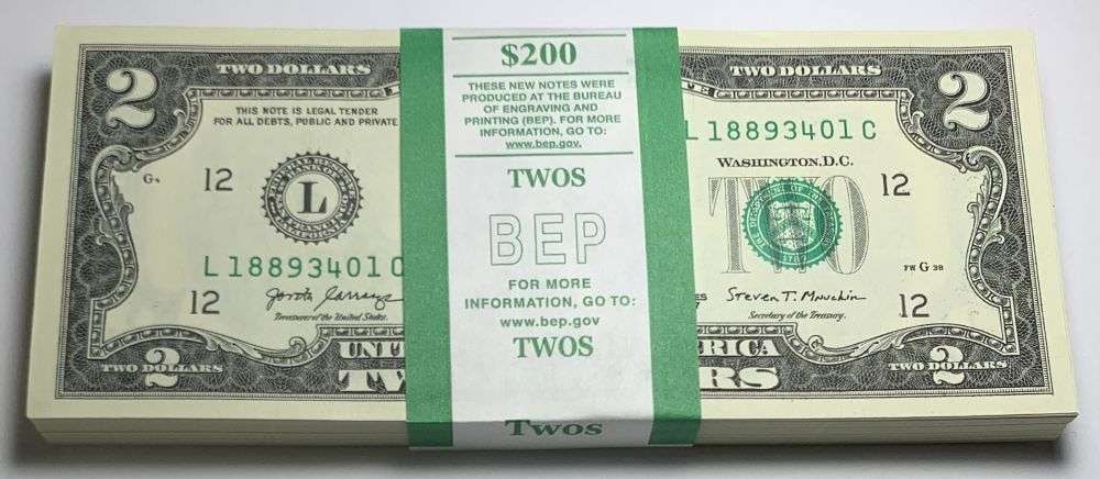 Fresh Sequential $200 Face Bank Wrapped 2017A $2 Notes: Winner shall receive the exact (100) notes shown here. (MR/TVC=B)
