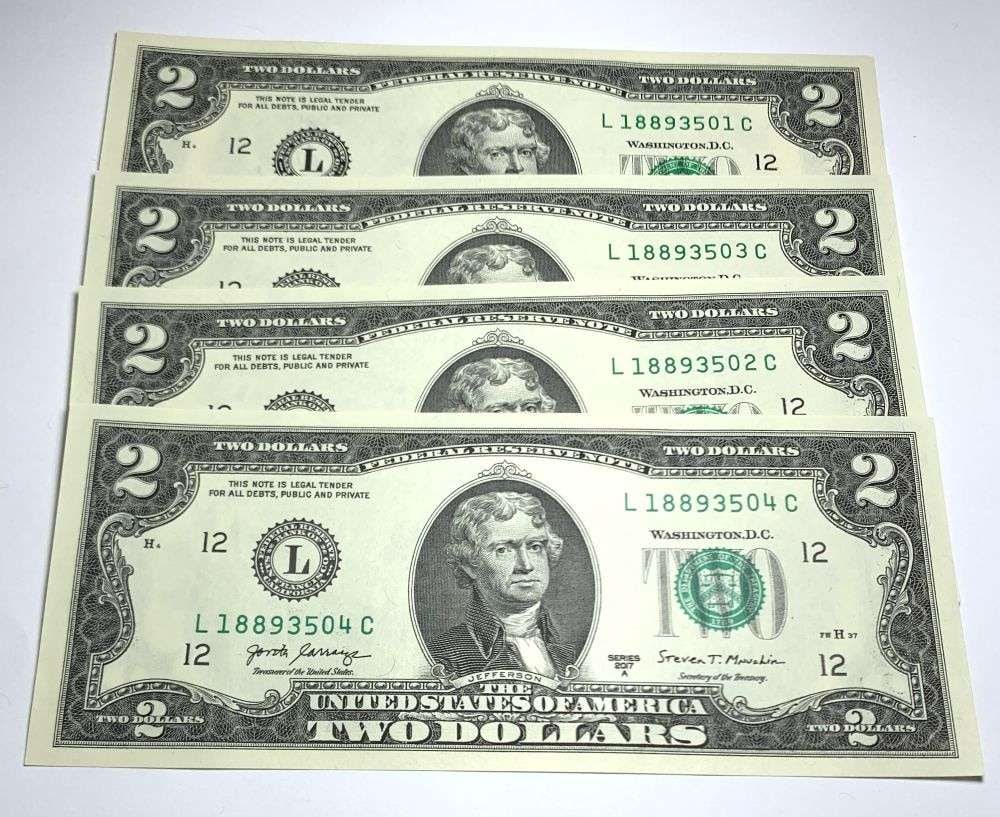 Fresh Sequential $200 Face Bank Wrapped 2017A $2 Notes - 2