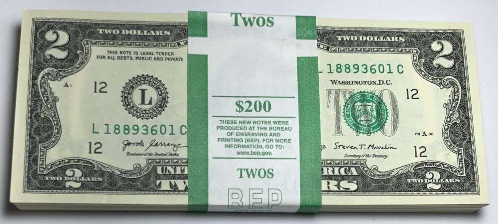 Fresh Sequential $200 Face Bank Wrapped 2017A $2 Notes (1 of 4)