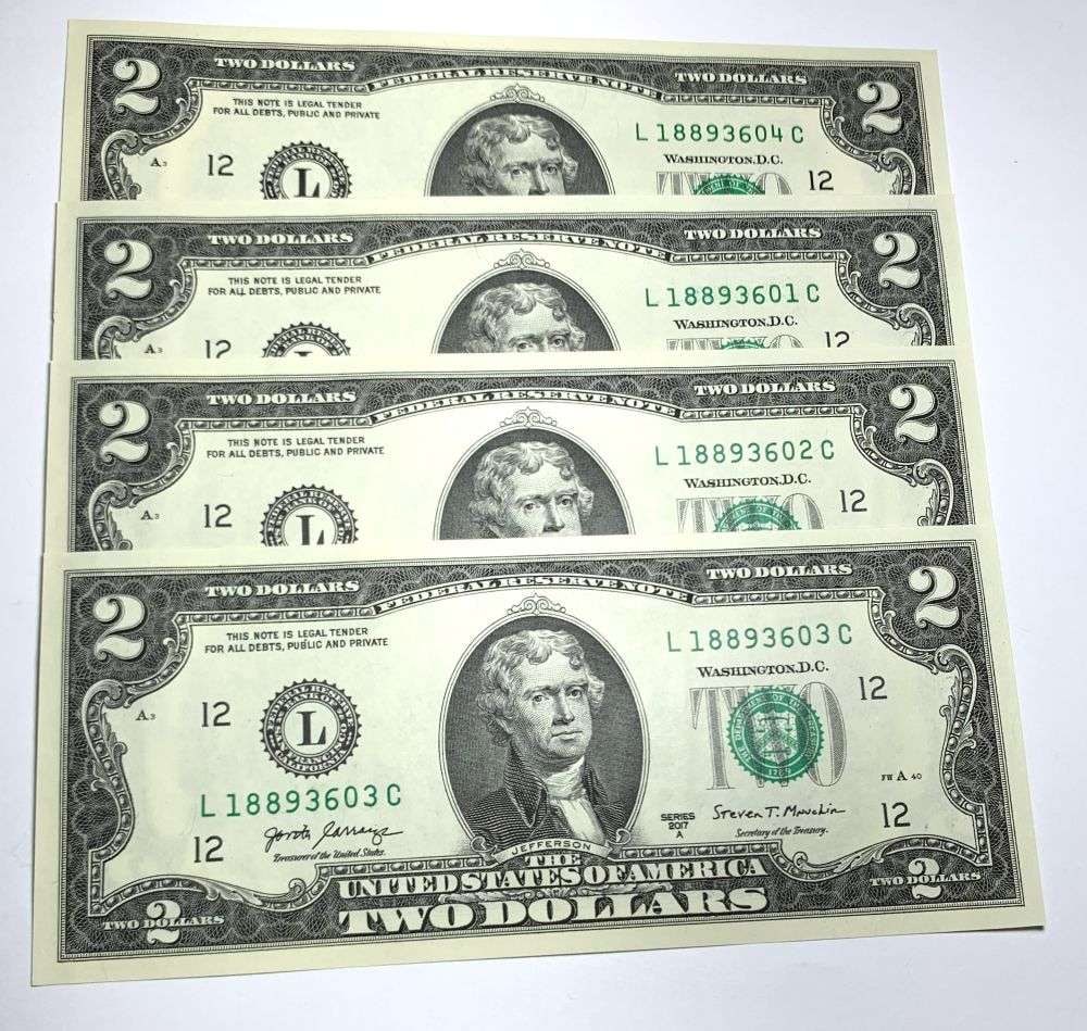 Fresh Sequential $200 Face Bank Wrapped 2017A $2 Notes - 2