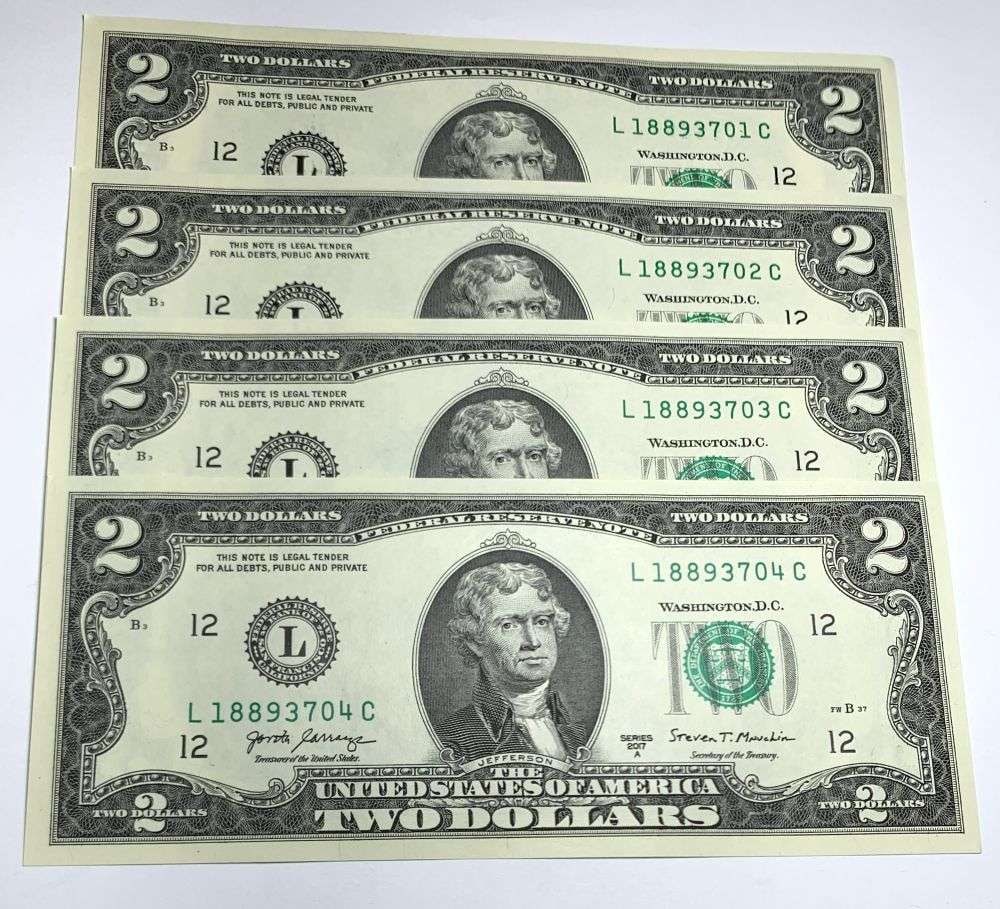 Fresh Sequential $200 Face Bank Wrapped 2017A $2 Notes - 2
