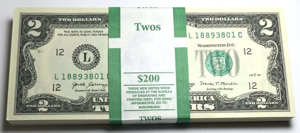 Fresh Sequential $200 Face Bank Wrapped 2017A $2 Notes: Winner shall receive the exact (100) notes shown here. (MR/TVC=B)