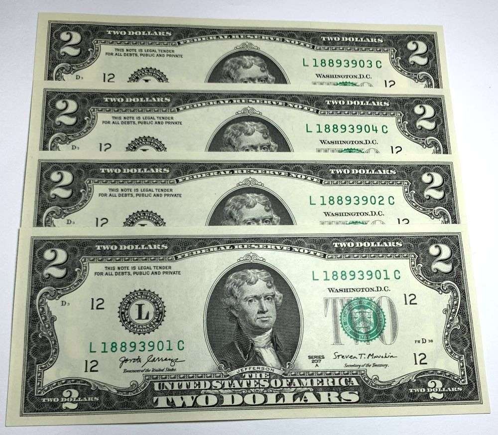 Fresh Sequential $200 Face Bank Wrapped 2017A $2 Notes - 2