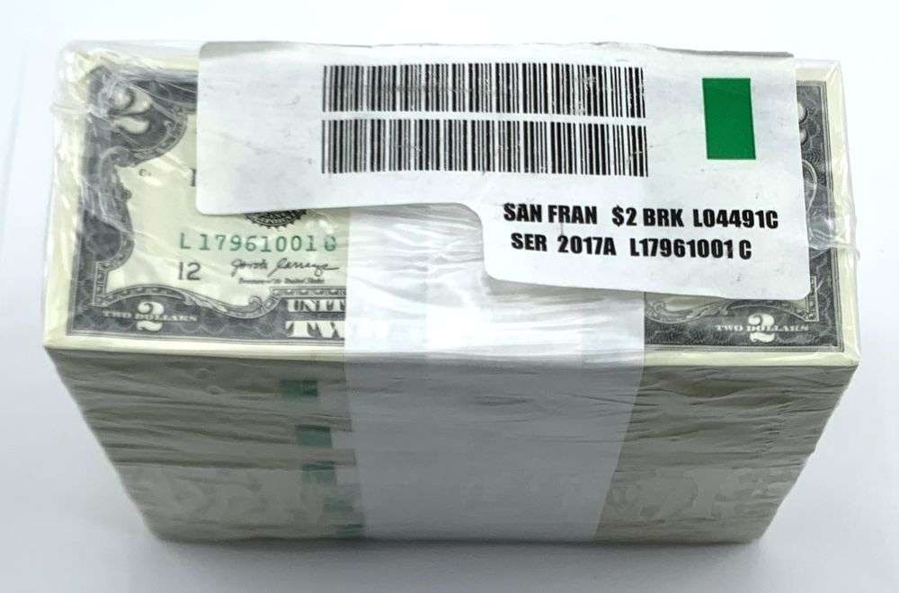 Treasury Sealed Brick $2,000 Face Value Bank Wrapped San Francisco 2017A $2 Notes (1,000-notes) (1 of 5)