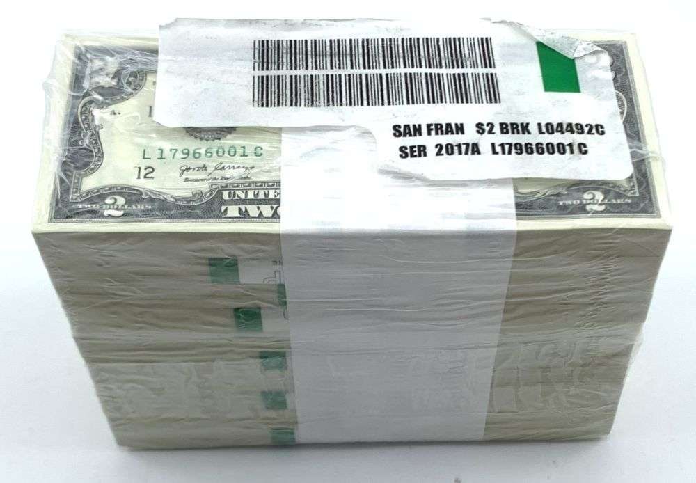 Treasury Sealed Brick $2,000 Face Value Bank Wrapped San Francisco 2017A $2 Notes (1,000-notes) (1 of 5)