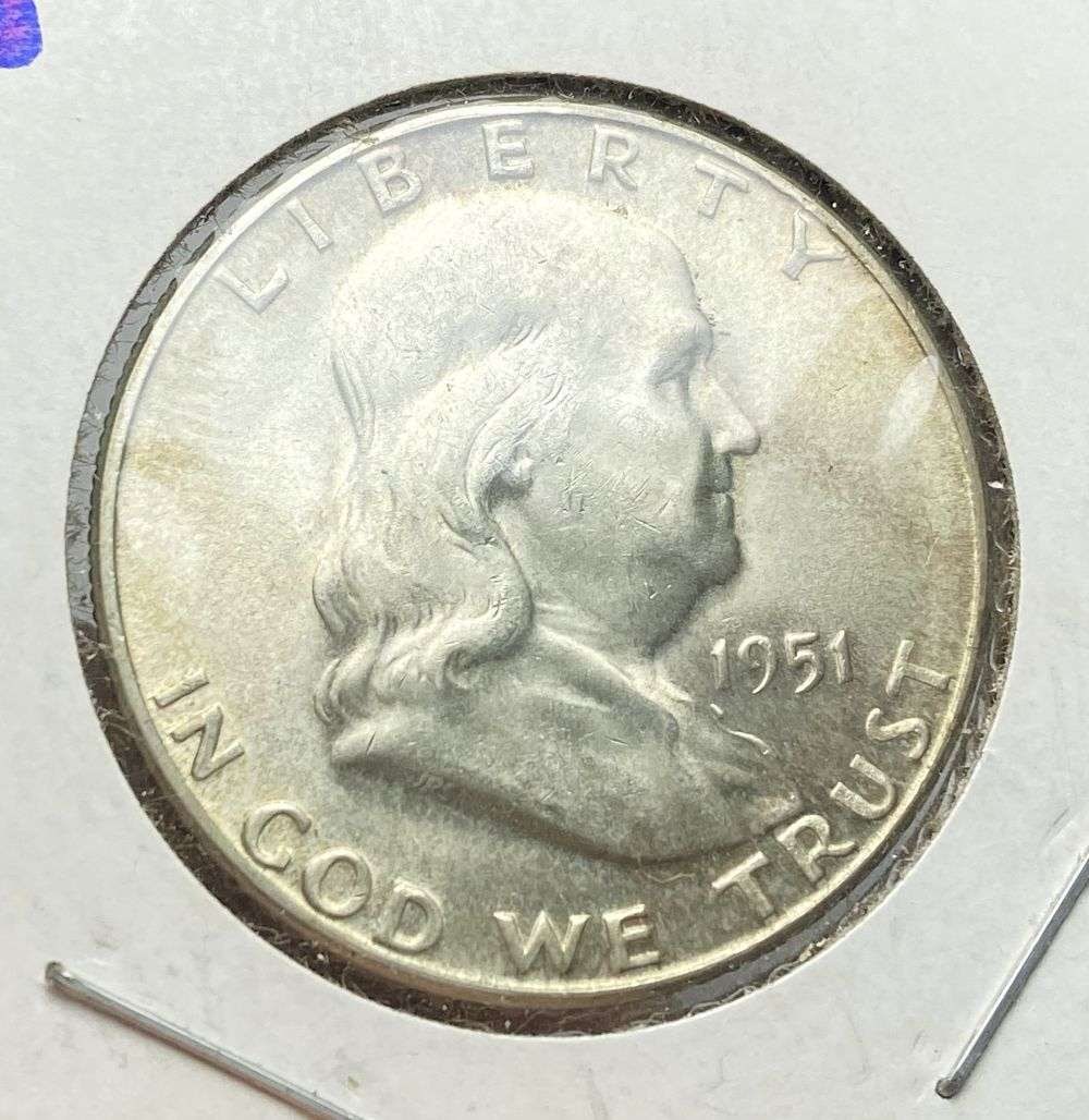 Vintage Flip Old Time 1951-S Franklin Silver Half Dollar MS65: Winner shall receive the exact coin shown here. (RR/B)