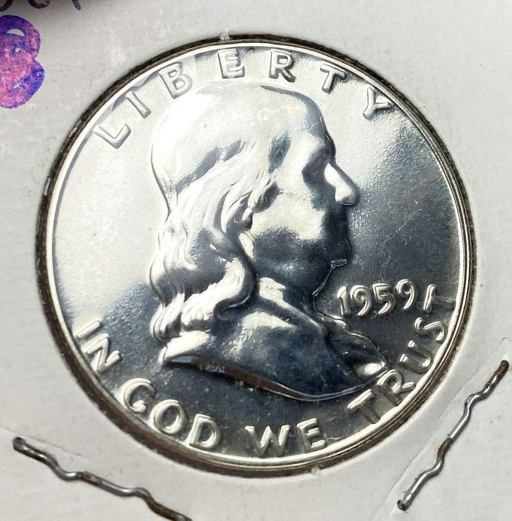 Vintage Flip Old Time 1959 Franklin Silver Half Dollar PF68: Winner shall receive the exact coin shown here. (RR/B)