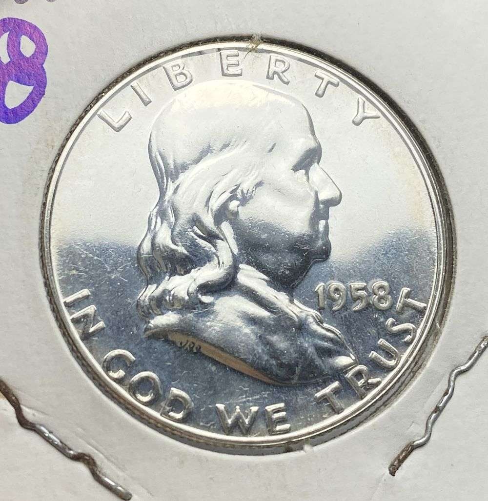 Vintage Flip Old Time 1958 Franklin Silver Half Dollar PF68: Winner shall receive the exact coin shown here. (RR/B)