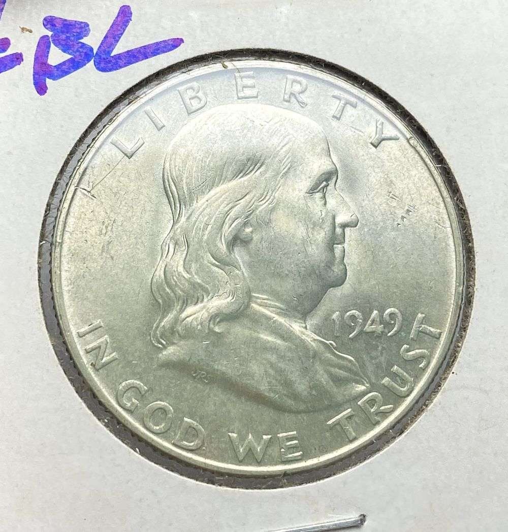 Vintage Flip Old Time 1949-D Franklin Silver Half Dollar MS64 FBL: Winner shall receive the exact coin shown here. (RR/B)