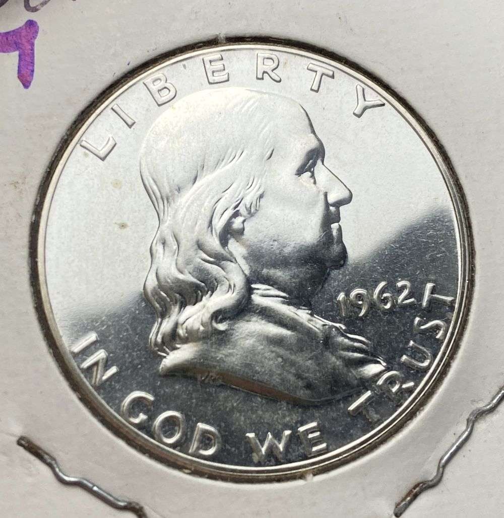 Vintage Flip Old Time 1962 Franklin Silver Half Dollar PF67: Winner shall receive the exact coin shown here. (RR/B)
