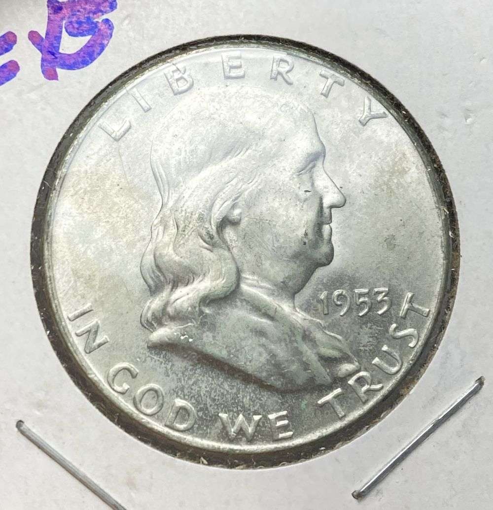 Vintage Flip Old Time 1953-D Franklin Silver Half Dollar MS65 FBL: Winner shall receive the exact coin shown here. (RR/B)