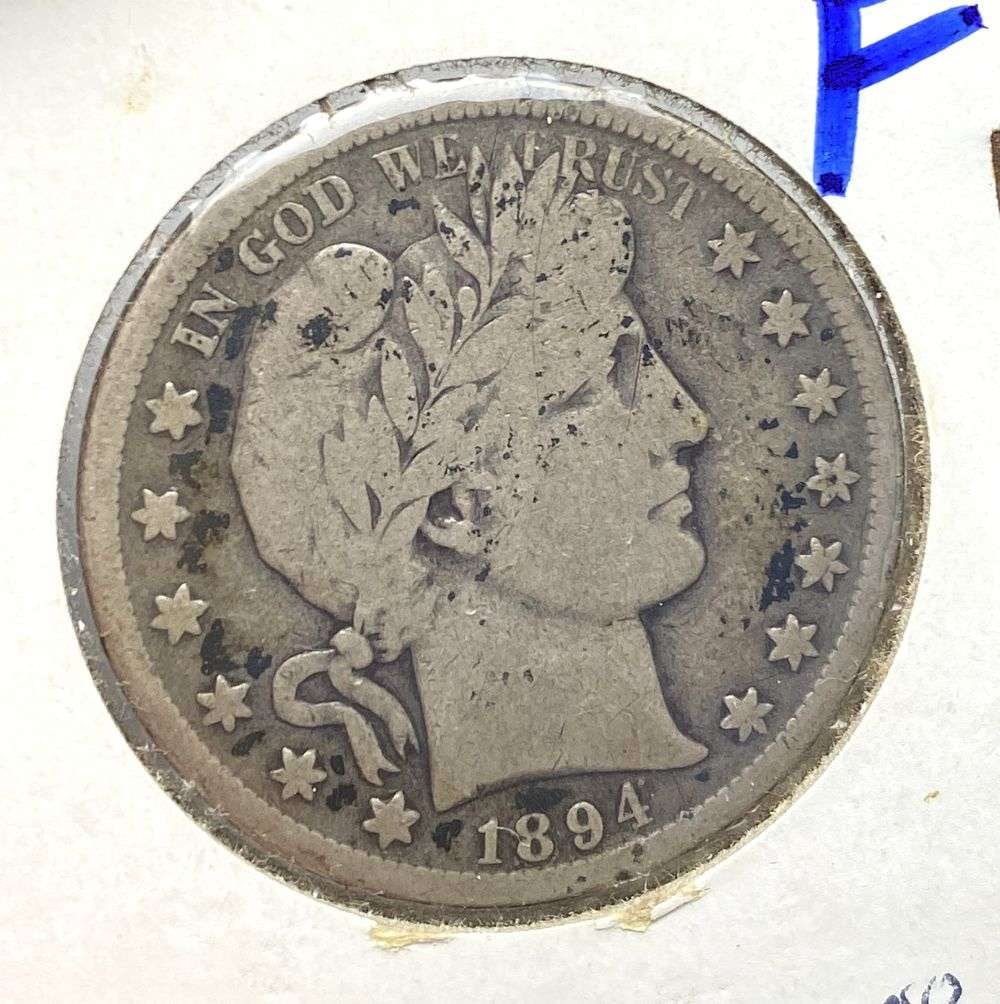 Vintage Flip Old Time 1894-S Barber Silver Half Dollar Fine: Winner shall receive the exact coin shown here. (RR/B)